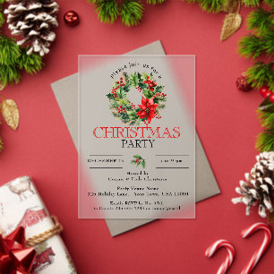 FESTIVE HOLIDAY WREATH, CHRISTMAS PARTY ACRYLIC INVITATIONS