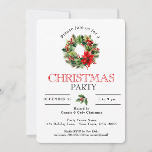 FESTIVE HOLIDAY WREATH, CHRISTMAS PARTY INVITATION