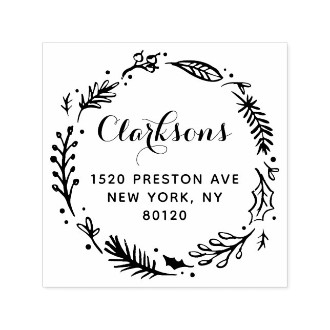 Festive Holiday Wreath Custom Return Address Self-inking Stamp (Design)