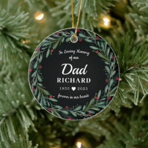 Festive Holiday Wreath Dad Memorial Photo Back Ceramic Tree Decoration