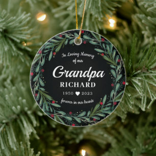 Festive Holiday Wreath Grandpa Memorial Photo Back Ceramic Tree Decoration