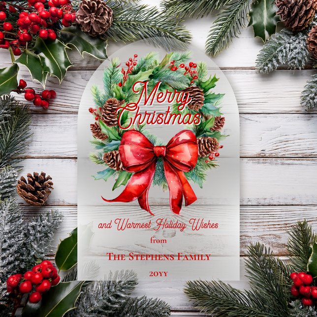 Festive Holiday Wreath Merry Christmas Non-Photo Acrylic Invitations (Festive Holiday Wreath "Merry Christmas" Non-Photo Acrylic Greeting Card)