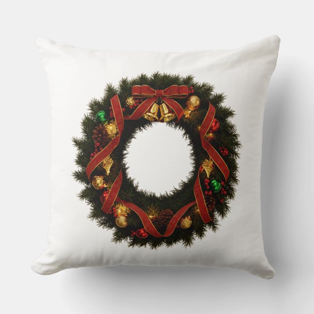 "Festive Holiday Wreath Throw Pillow – Cosy Season (Front)