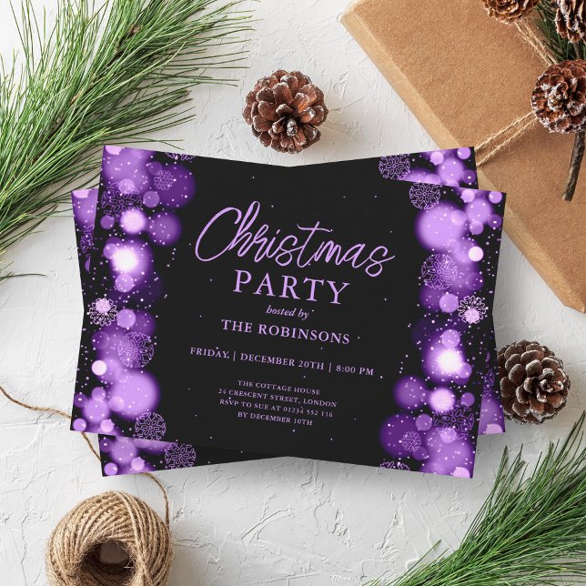 Festive Holiday Xmas Purple Snow Lights Glow Invitation (Festive Holiday Xmas Purple Snow Lights Glow Invitation)