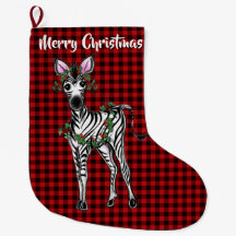 Festive Holiday Zebra, Holly wreath, buffalo plaid