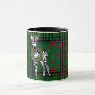 Festive Holiday Zebra Holly wreath   green plaid M Mug