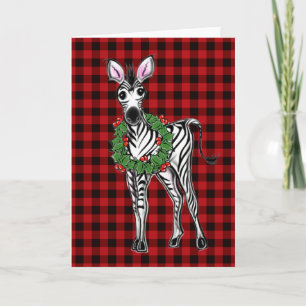 Festive Holiday Zebra Holly wreath   red buffalo   Card