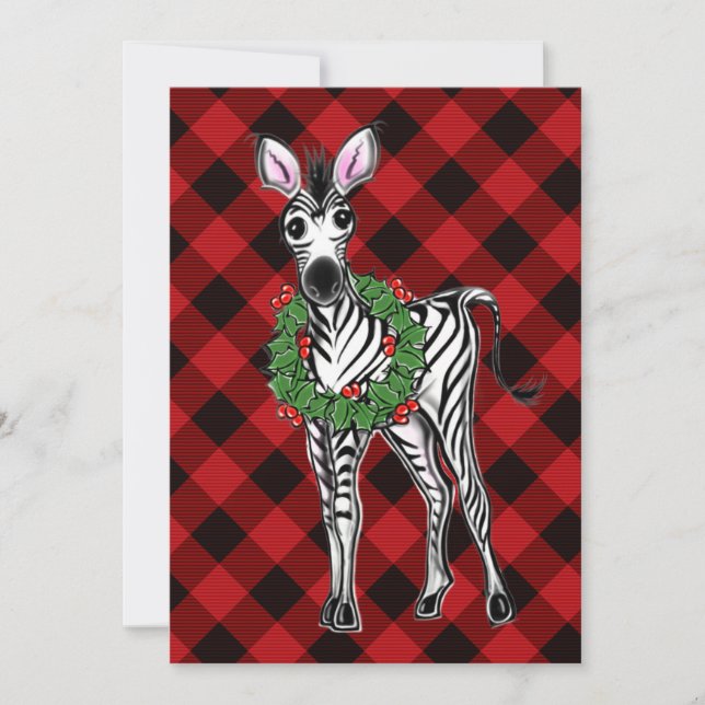 Festive Holiday Zebra Holly wreath | red buffalo   Card (Front)