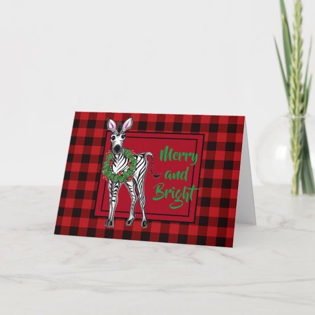 Festive Holiday Zebra Holly wreath | red buffalo   Card (Front)