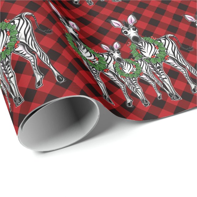 Festive Holiday Zebra Holly wreath | red buffalo   Wrapping Paper (Roll Corner)