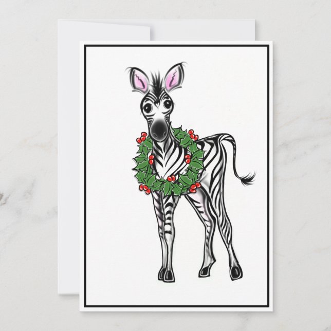 Festive Holiday Zebra Illustration, Holly wreath (Front)