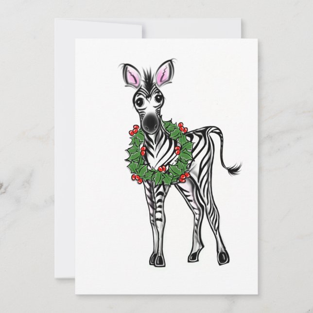 Festive Holiday Zebra Illustration, Holly wreath (Front)