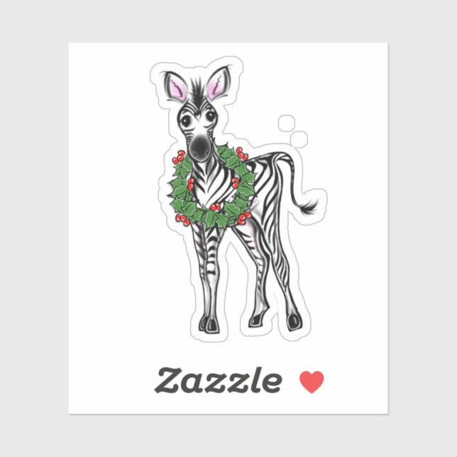 Festive Holiday Zebra illustration, Holly wreath (Sheet)