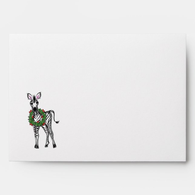 Festive Holiday Zebra illustration, Holly wreath Envelope (Front)