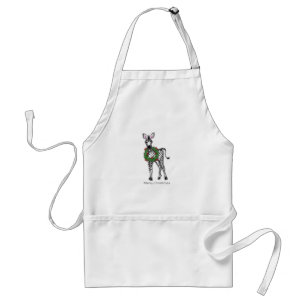 Festive Holiday Zebra illustration, Holly wreath Standard Apron