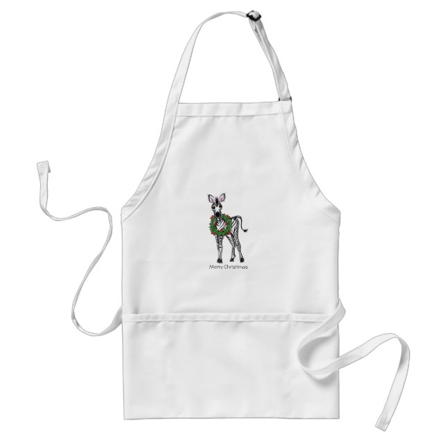 Festive Holiday Zebra illustration, Holly wreath Standard Apron (Front)