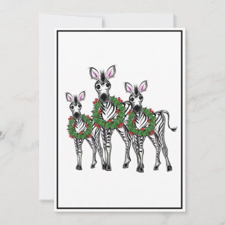 Festive Holiday Zebras, Holly wreath, Cheers
