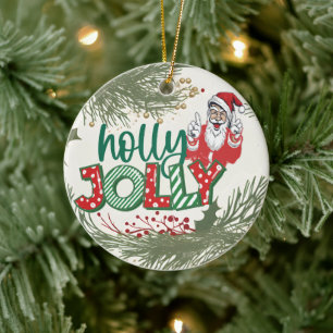 Festive Holidays, Holly Jolly Santa Christmas Ceramic Tree Decoration