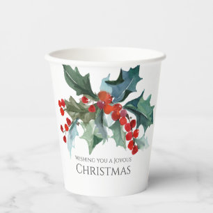 Festive Holly and Berries Evergreens Christmas Paper Cups