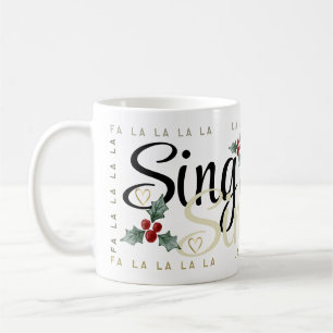 Festive Holly and Hearts FA LA LA Christmas Mug