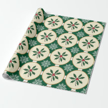 Festive Holly and Snowflake Wrapping Paper