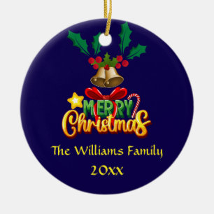 Festive Holly Bells Merry Christmas Photo Ceramic Tree Decoration