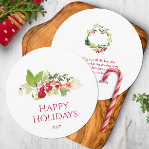 Festive Holly Berry and Evergreen Watercolor Card