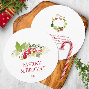 Festive Holly Berry and Evergreen Watercolor Card