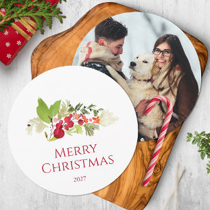 Festive Holly Berry and Evergreen Watercolor Invitation