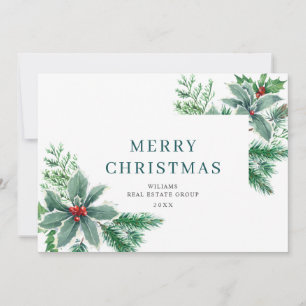 Festive Holly Berry Branch Christmas Corporate Holiday Card