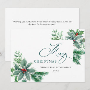 Festive Holly Berry Branch Christmas Corporate Holiday Card