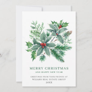 Festive Holly Berry Branch Christmas Corporate Holiday Card