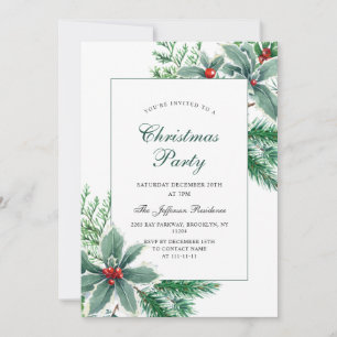 Festive Holly Berry Branch Holiday Christmas Party Invitation