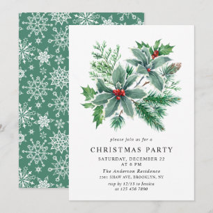 Festive Holly Berry Branch Holiday Christmas Party Invitation
