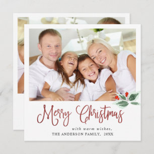 Festive Holly Berry Christmas Greeting 2 PHOTO Holiday Card