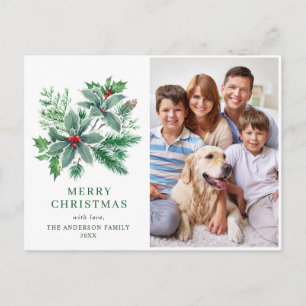 Festive Holly Berry Christmas Greeting Holiday Postcard