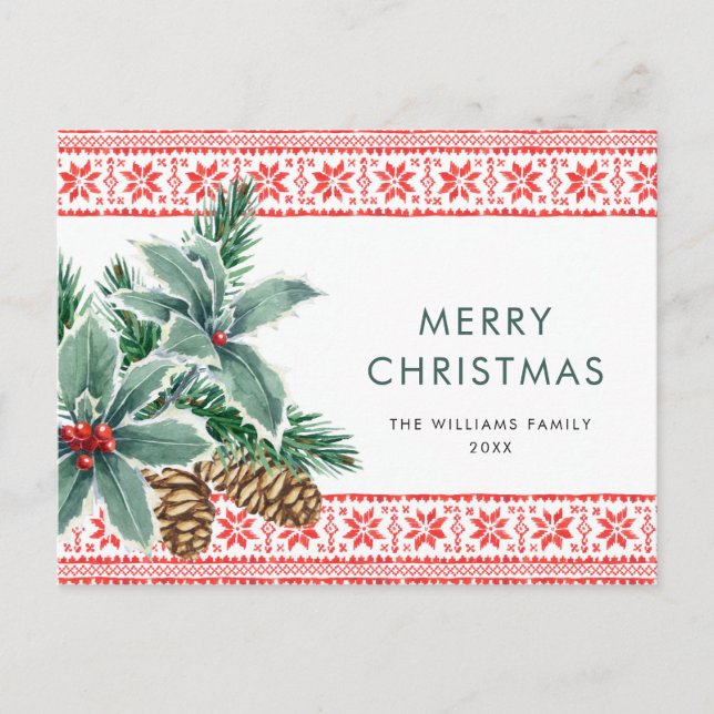 Festive Holly Berry Christmas Greeting Holiday Postcard (Front)