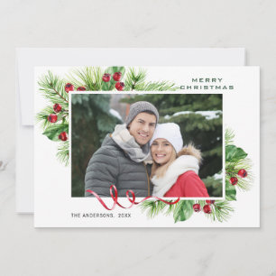 Festive Holly Berry Christmas Greeting Photo Holiday Card