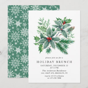 Festive Holly Berry Christmas HOLIDAY BRUNCH Invitation