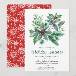 Festive Holly Berry Christmas Holiday Luncheon Invitation