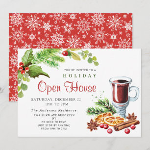 Festive Holly Berry Christmas Holiday Open House Invitation