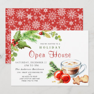 Festive Holly Berry Christmas Holiday Open House Invitation