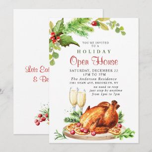 Festive Holly Berry Christmas Holiday Open House Invitation