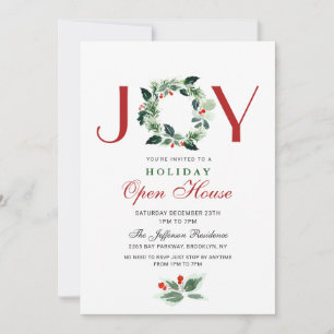 Festive Holly Berry Christmas Holiday Open House Invitation