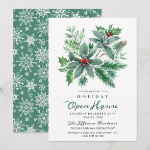Festive Holly Berry Christmas Holiday Open House Invitation