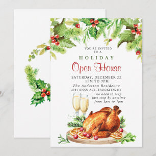 Festive Holly Berry Christmas Holiday Open House Invitation