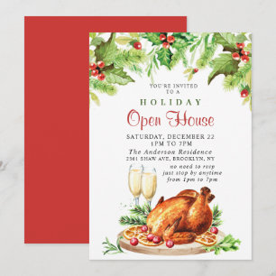 Festive Holly Berry Christmas Holiday Open House Invitation