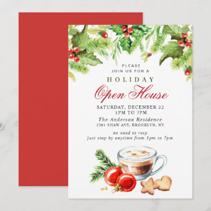 Festive Holly Berry Christmas Holiday Open House Invitation