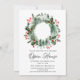 Festive Holly Berry Christmas Holiday Open House Invitation