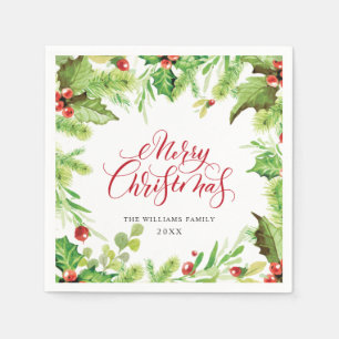 Festive Holly Berry Christmas Holiday Party Napkin